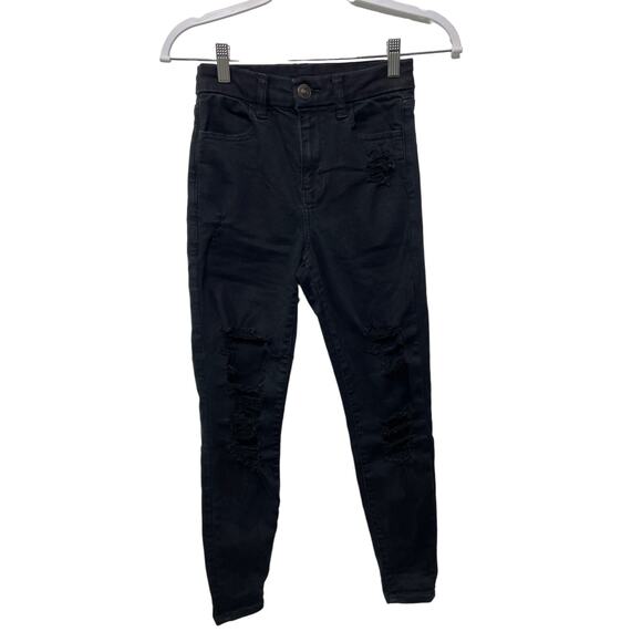 American Eagle Outfitters Denim - American Eagle Curvy High Rise‎ Distressed Denim Jegging Jeans Black Punk Goth 0